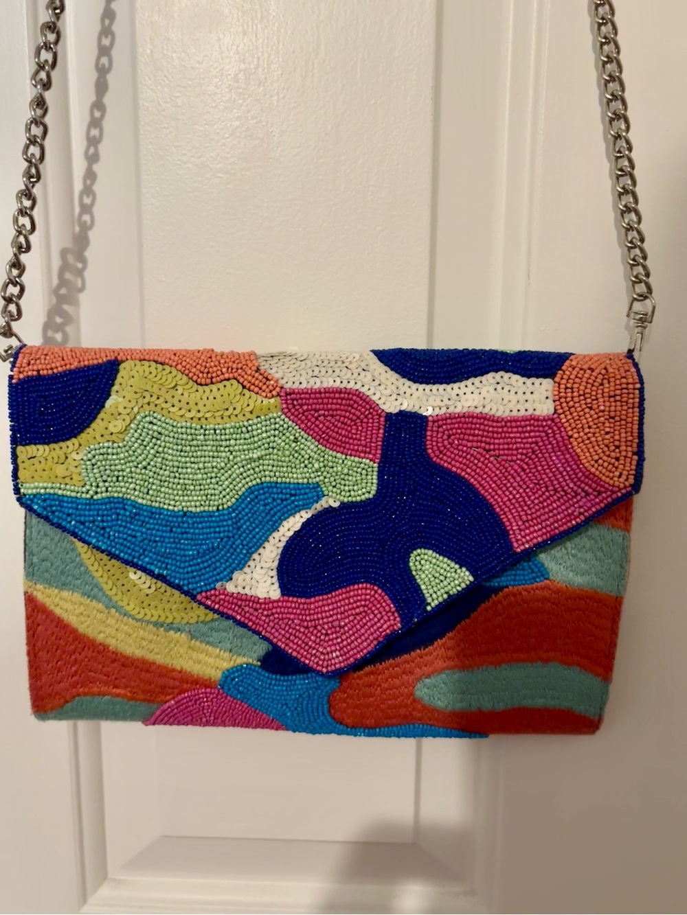 Multicolor Beaded Envelope Crossbody Bag